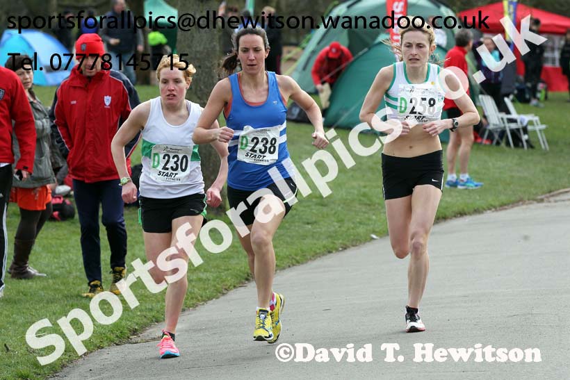 Dionne Allen (Leigh), Emma Holt (Morpeth) and Helen Singleton (Wakefield) on the 4th leg of the senior womens 6 stage relay, 2014 Northern 12 and 6 Stage Relays, Heaton Park, Manchester. Photo: David T. Hewitson/Sports for All Pics